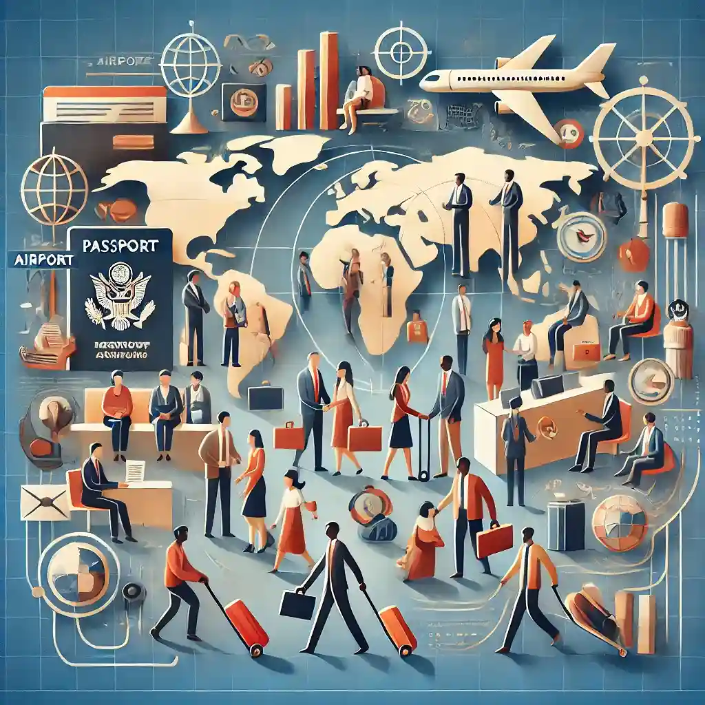 dall e 2024 10 17 12.22.42 a symbolic representation of the immigration industry featuring diverse people from various cultures and nationalities interacting harmoniously. show 1